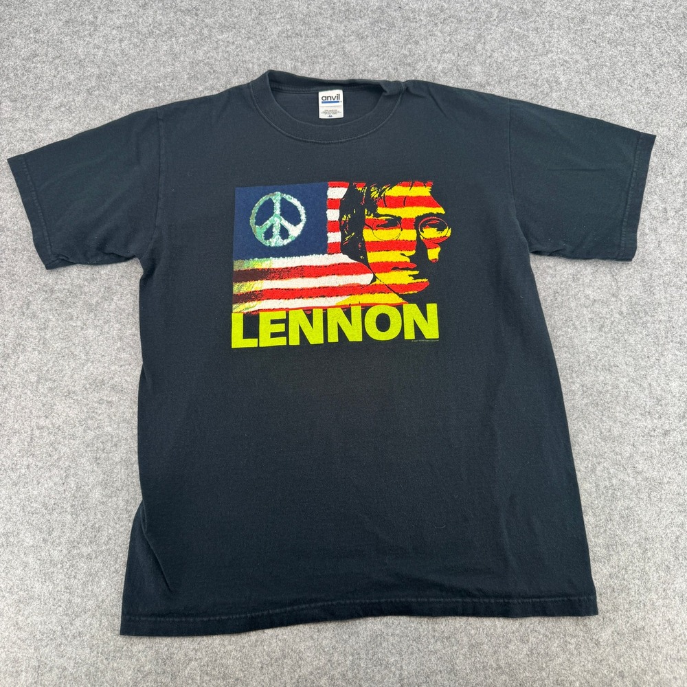Anvil John Lennon Give Peace A Chance Graphic T-Shirt Mens Medium Black 2004